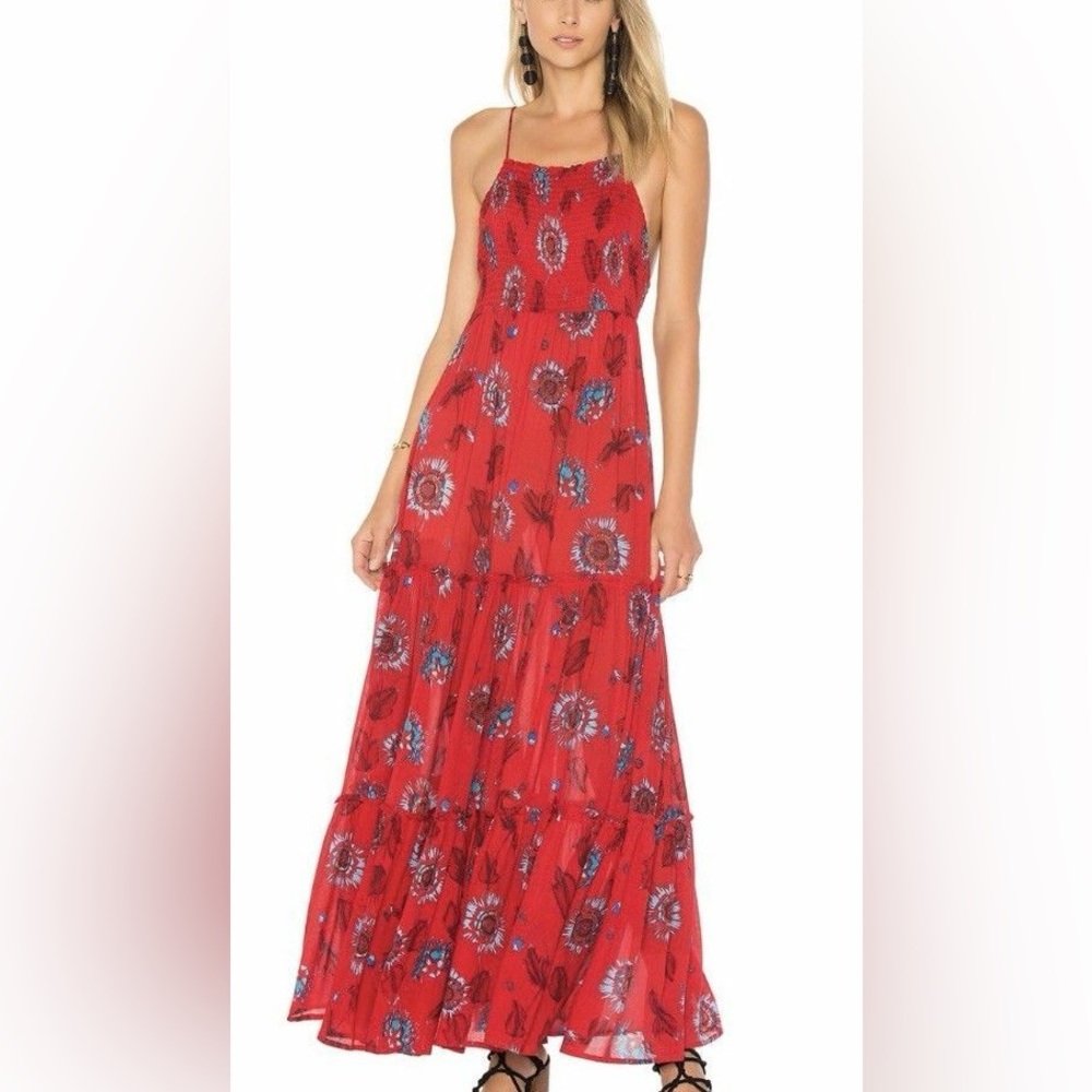Free People Garden Party Red Tiered smocked maxi dress